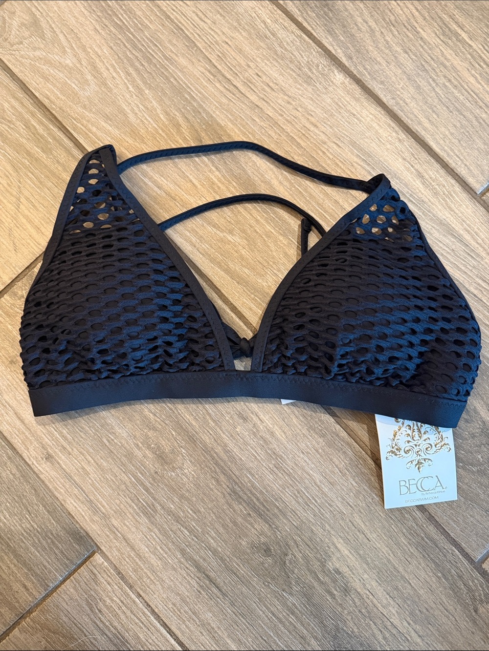 NWT BECCA Black Textured Triangle Bikini Top - Picture 5 of 8